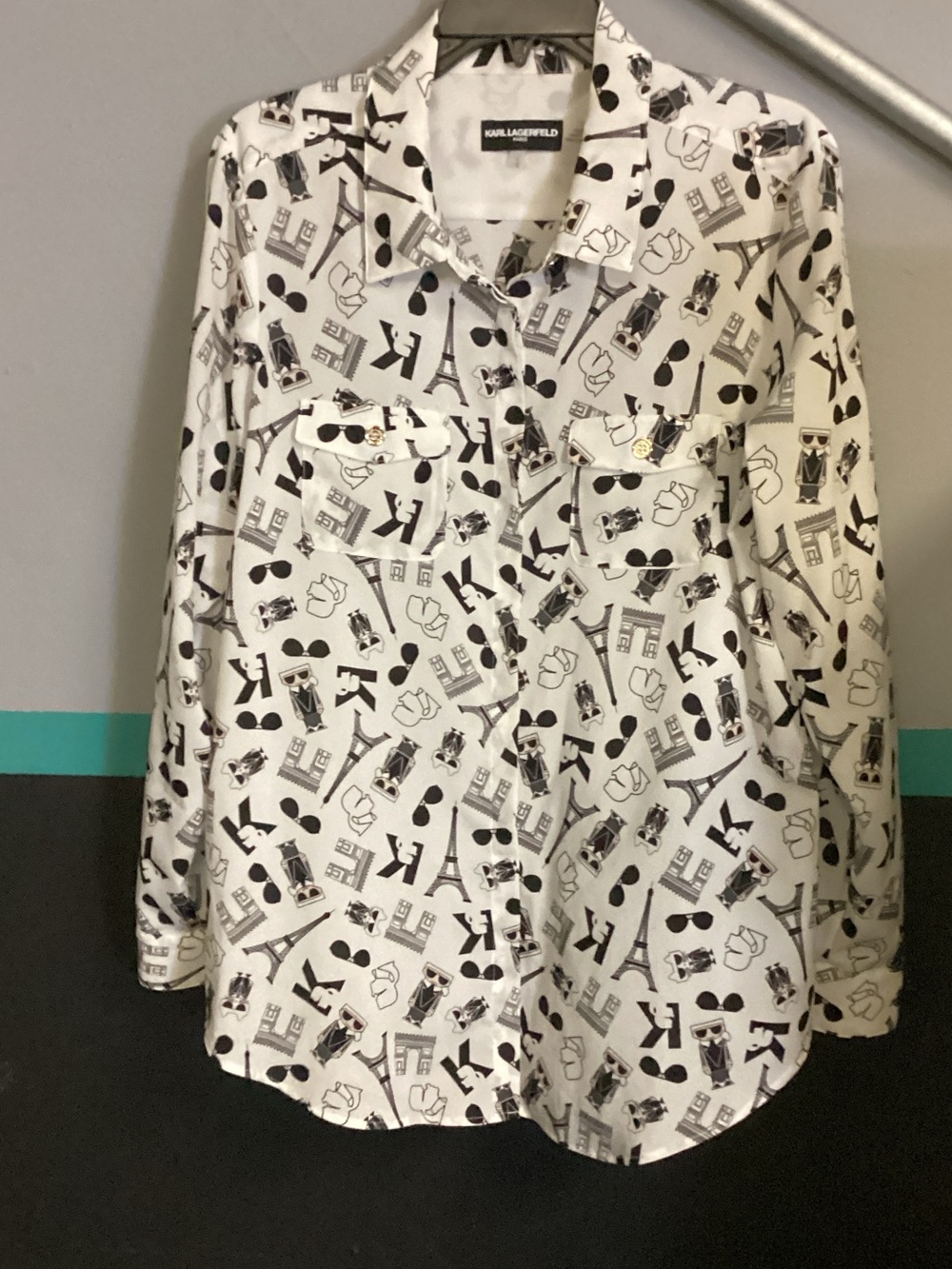 Karl Lagerfeld White and Black Paris Icon Print Shirt